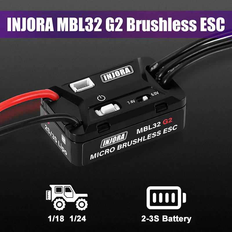INJORA MBL32 G2 Waterproof Micro Brushless ESC for 1/18 TRX4M Ascent18 1/24 SCX24 - Image 2