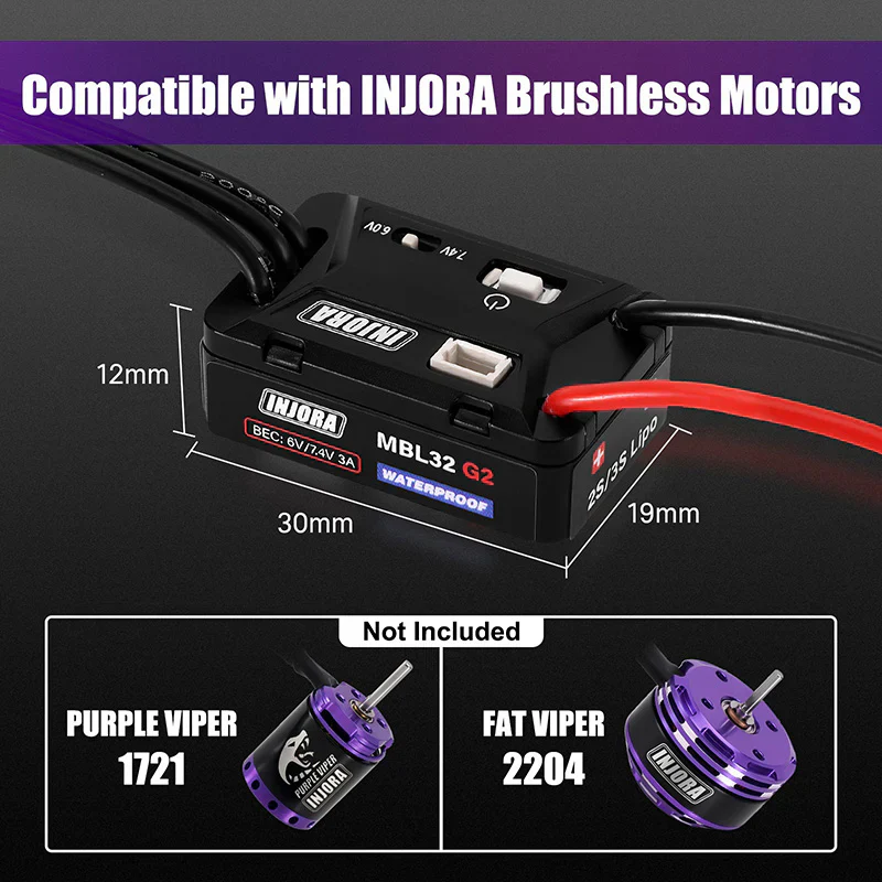 INJORA MBL32 G2 Waterproof Micro Brushless ESC for 1/18 TRX4M Ascent18 1/24 SCX24 - Image 3