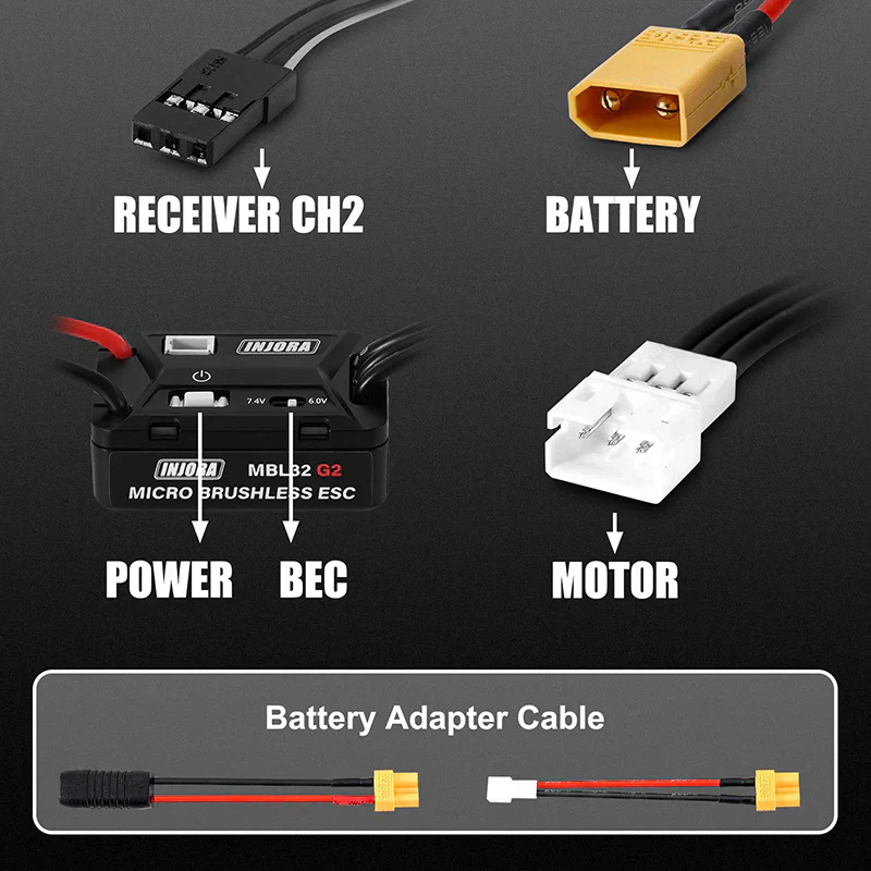 INJORA MBL32 G2 Waterproof Micro Brushless ESC for 1/18 TRX4M Ascent18 1/24 SCX24 - Image 5