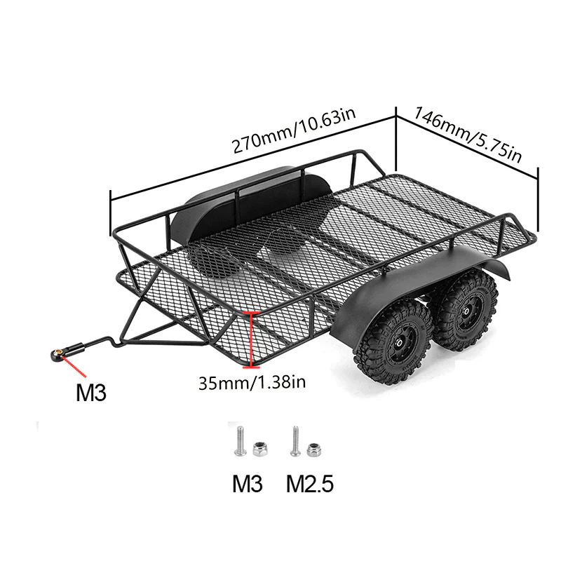INJORA Metal Hitch Mount Trailer For 1/18 RC Crawler TRX4M - Image 10