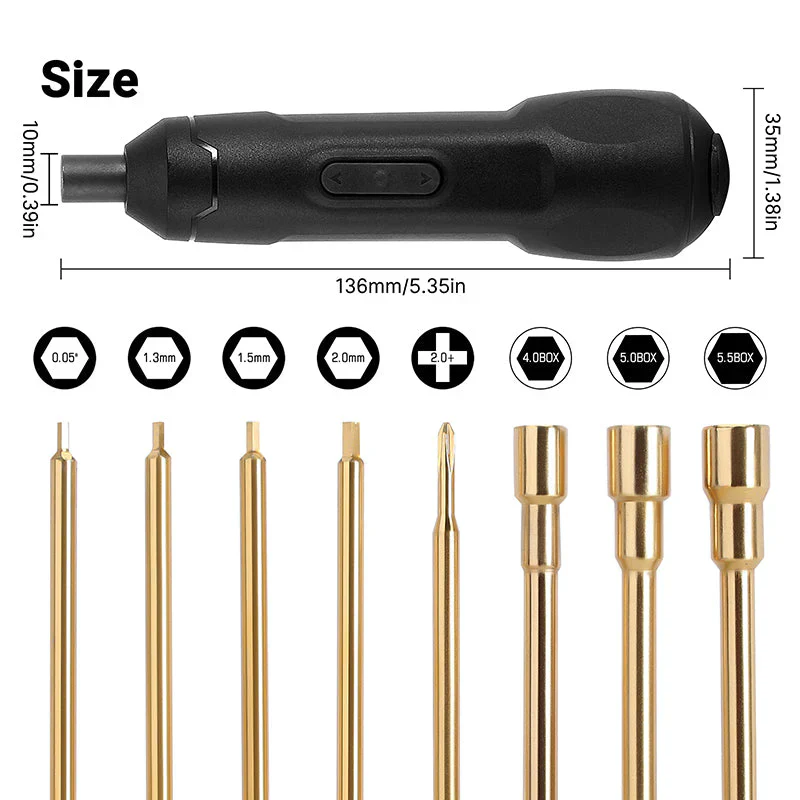 INJORA Mini Cordless Electric Screwdriver Set With 8 Bits For 1/18 1/24 RC Crawlers - Image 6