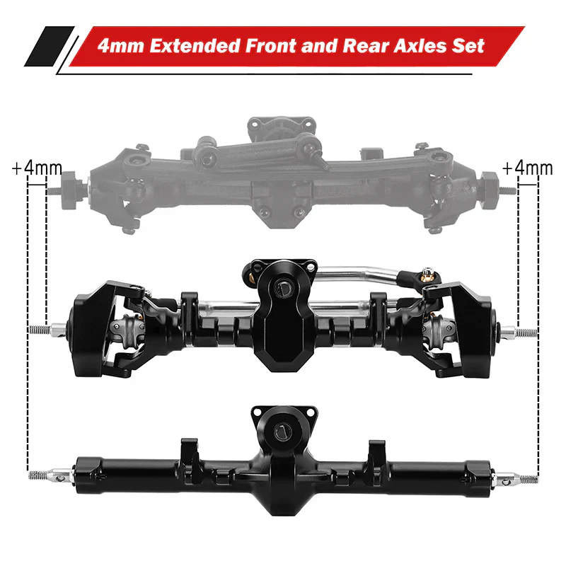 INJORA ProSteer Double Joint Aluminum Axle for 1/24 SCX24 - Front and Rear - Image 3