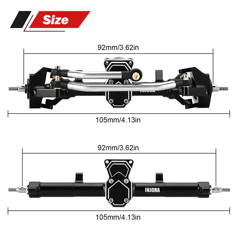 INJORA ProSteer Double Joint Aluminum Axle for 1/24 SCX24 - Front and Rear - Image 5