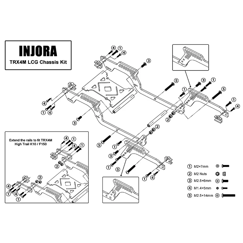 INJORA Universal LCG Chassis Frame Kit for 1/18 TRX4M (Carbon Fiber) - Image 9