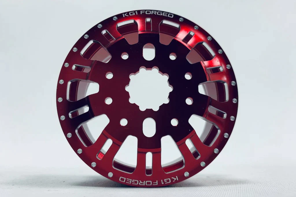 KG1 KD004 CNC Aluminum FRONT Dually Wheel (RED anodize, 2pcs, w/cap and decal, screws) - Image 2