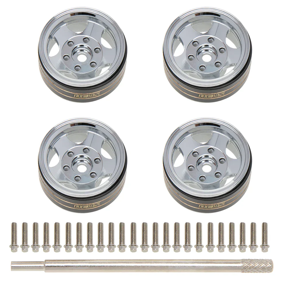 MEUS RACING 1.0 Beadlock Wheel Aluminum Chrome-Plated Brass Inner Ring Negative Offset -3.25mm for Axial SCX24 TRX4M - Five Star A