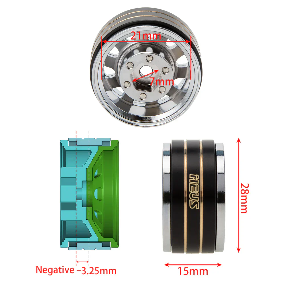 MEUS RACING 1.0 Beadlock Wheel Aluminum Chrome-Plated Brass Inner Ring Negative Offset -3.25mm for Axial SCX24 TRX4M - Ten Star B - Image 3