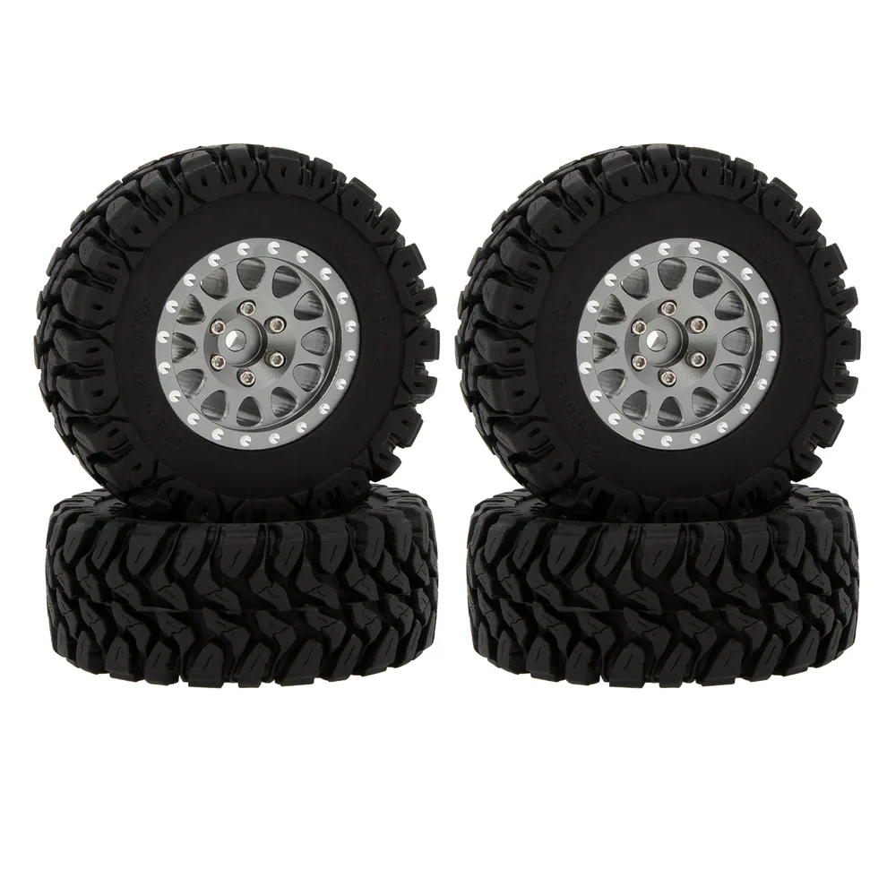 MEUS RACING 1.2 inch Aluminium Wheels With 62*24 Tires for TRX4M SCX24 FCX24 - Type B Titanium