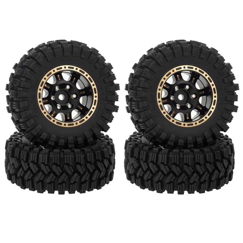 MEUS Racing 1.2 inch Beadlock Wheels Brass 1.0(plus) Wheel & Tire Set 62*24MM -4MM Negative Hub 77G For TRX4M SCX24 - Sport C