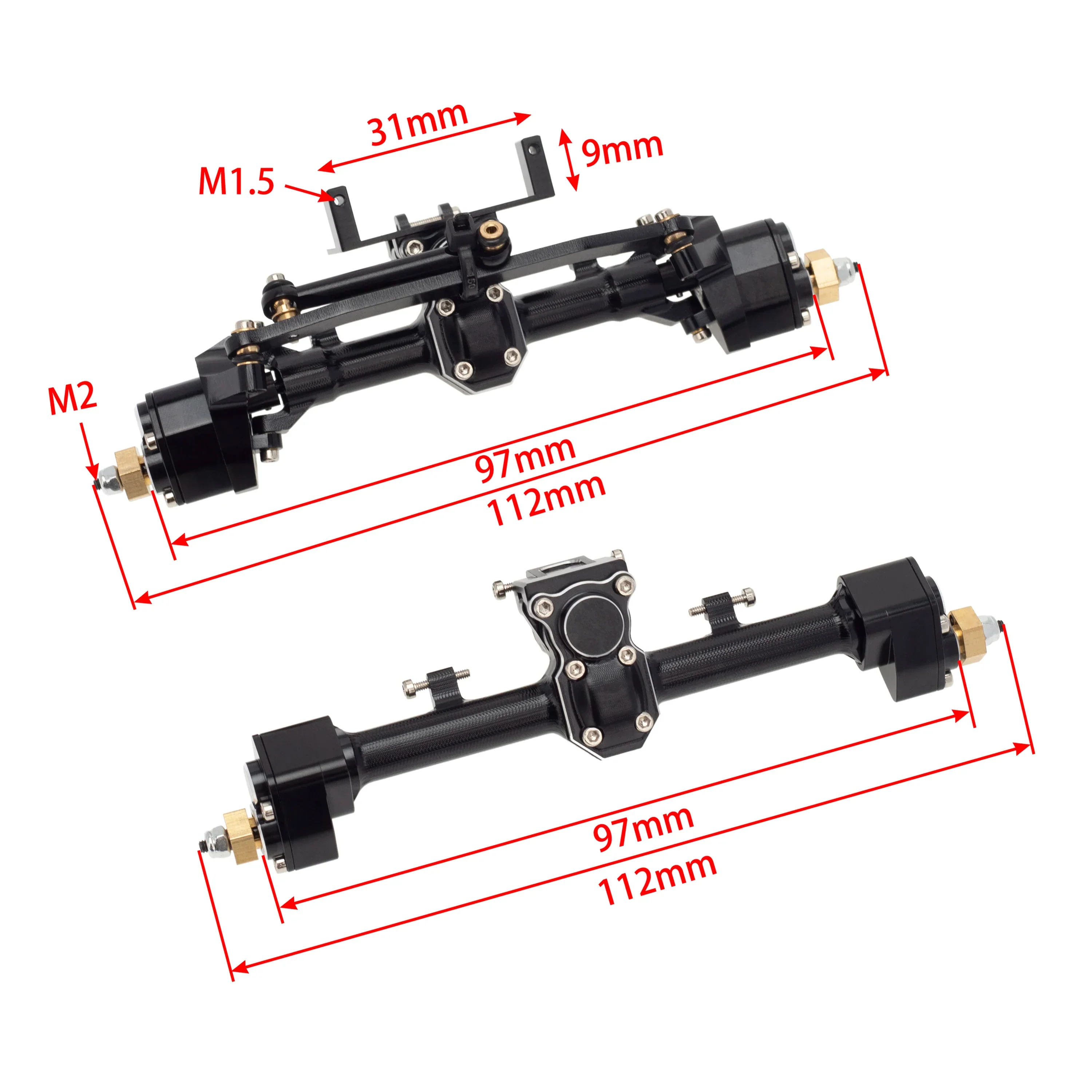 MEUS RACING 1/24 Scale Aluminum Alloy Axles Front and Rear Portal Axle Housing Assembly w/New C Knuckle for Axial SCX24 90081 C10 Jeep Upgrade Parts - BLACK