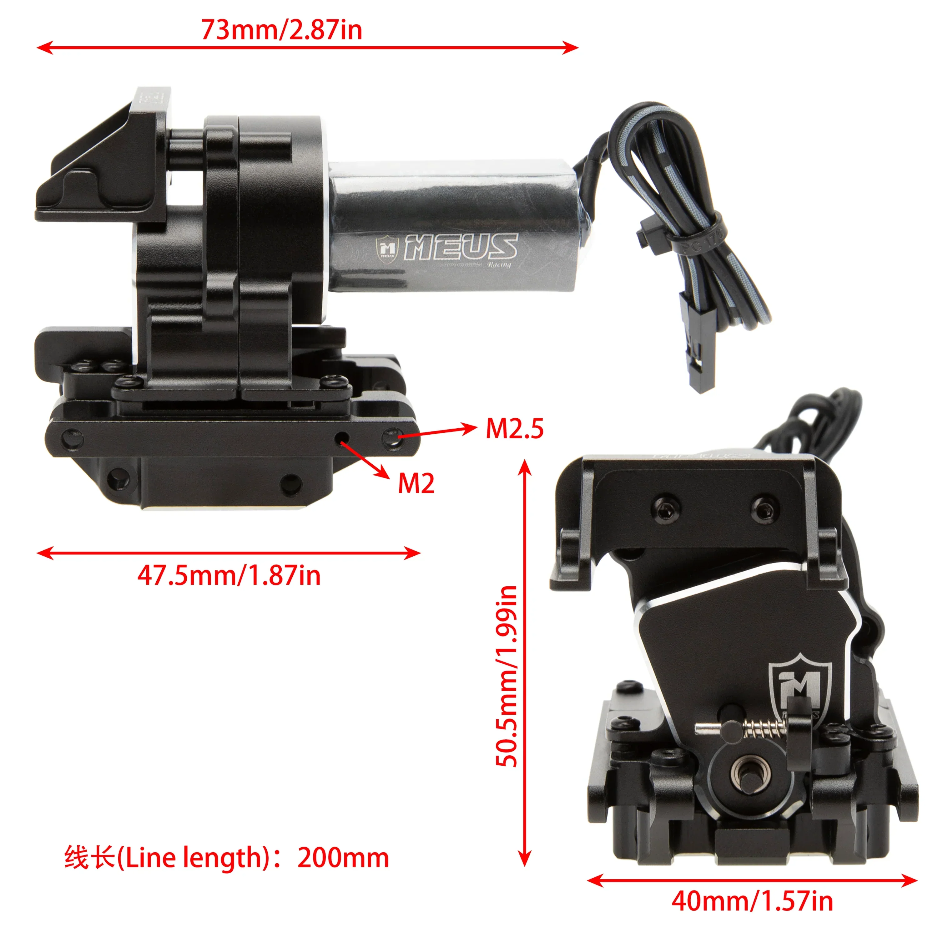 MEUS Racing Aluminum Dual Speed Gearbox Gearbox High Speed 15.7:1 Low Speed 56.6:1 for TRAXXAS 1/18 TRX4M Crawlers Upgrade Parts - BLACK - Image 7