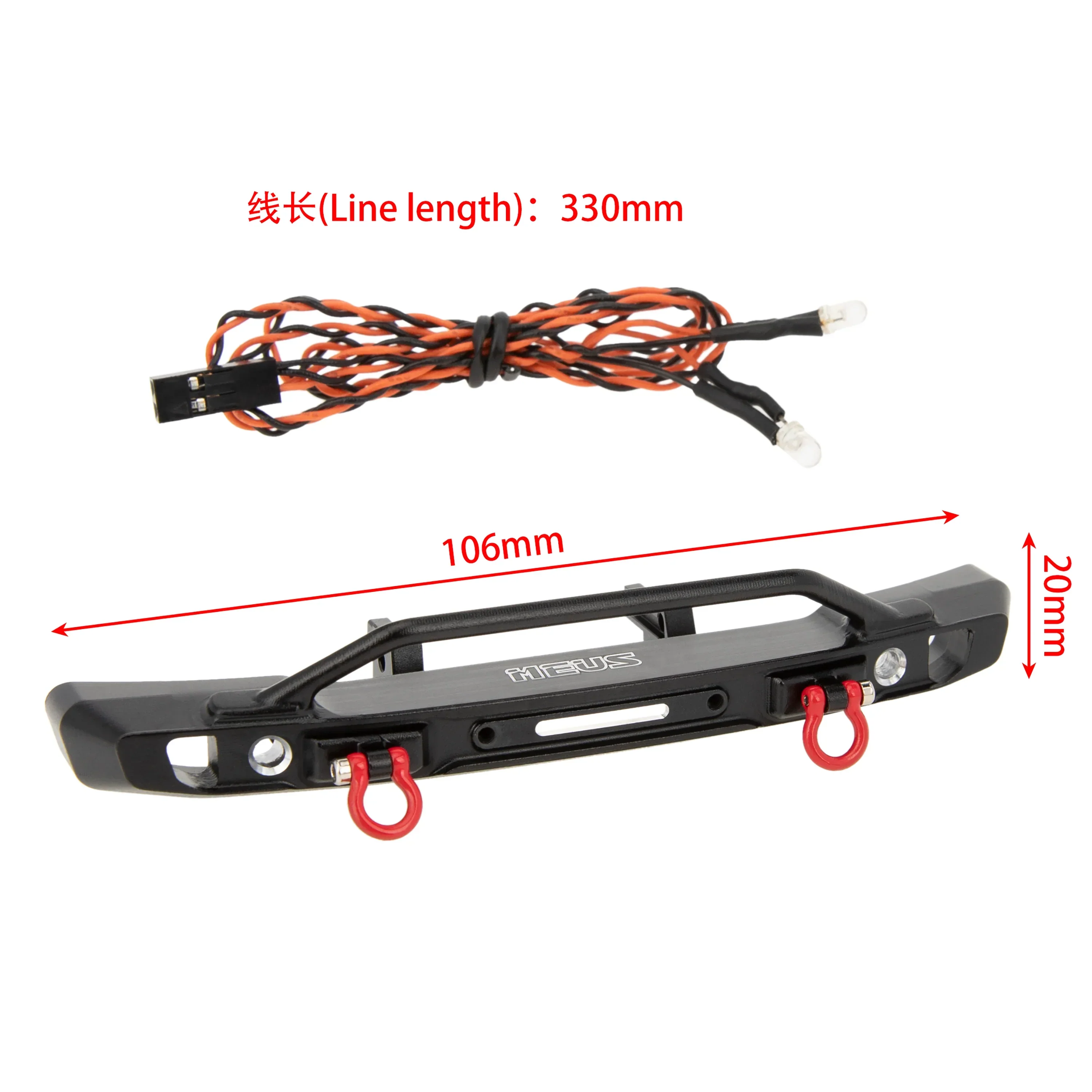 MEUS RACING  Aluminum Front/rear Bumper with LED Lights for TRX4M 1/18th RC Crawler Car Upgrades (Front Bumper for Bronco)