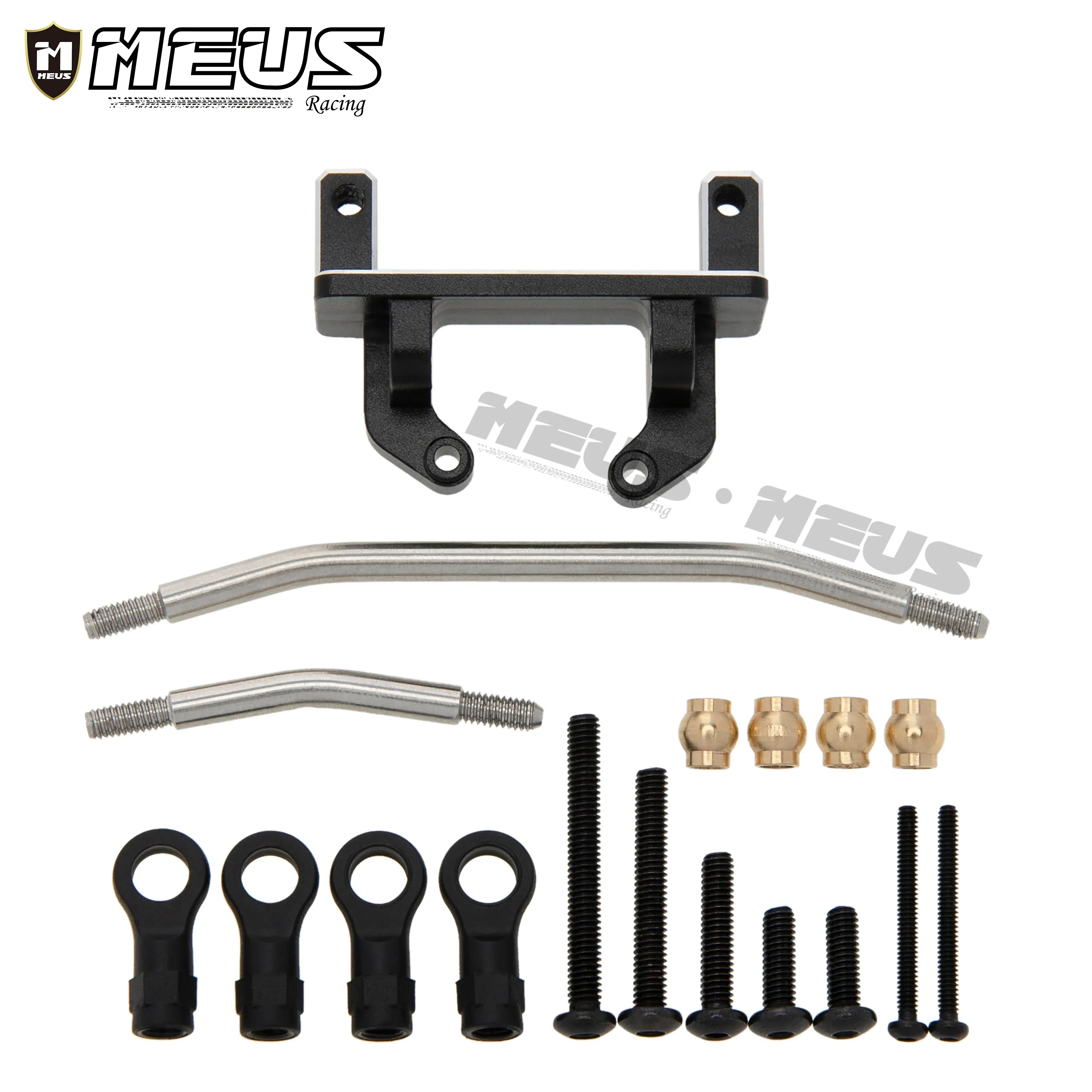 Meus Racing Aluminum Transverse Servo Mount Refit Upgrade Parts Stainless Steel Steering Links Set for 1/18 RC Crawler Car TRX-4M TRX4M Bronco Defender Not for Stock Frame