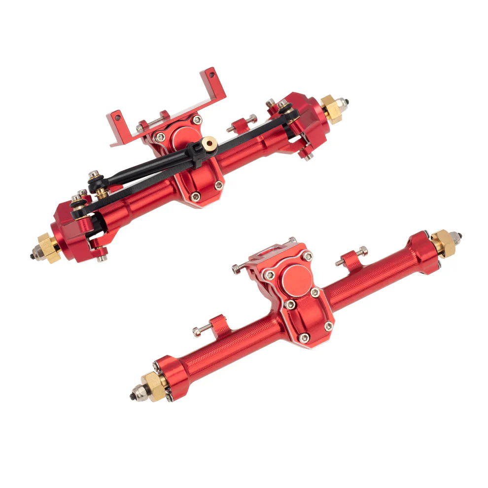 MEUS Racing CVD Hardening 1/24 RC Crawler Car CNC Aluminum Front and Rear Axle for Axial SCX24 90081 C10 Jeep Upgrade Parts (Red)