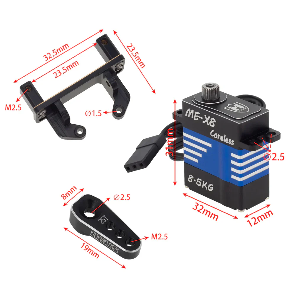 MEUS Racing Digital High-Torque 8.5KG Coreless Micro Servo with Adjustable Brass Servo Mount With Steering Horn for 1/18 TRX4M - Image 7