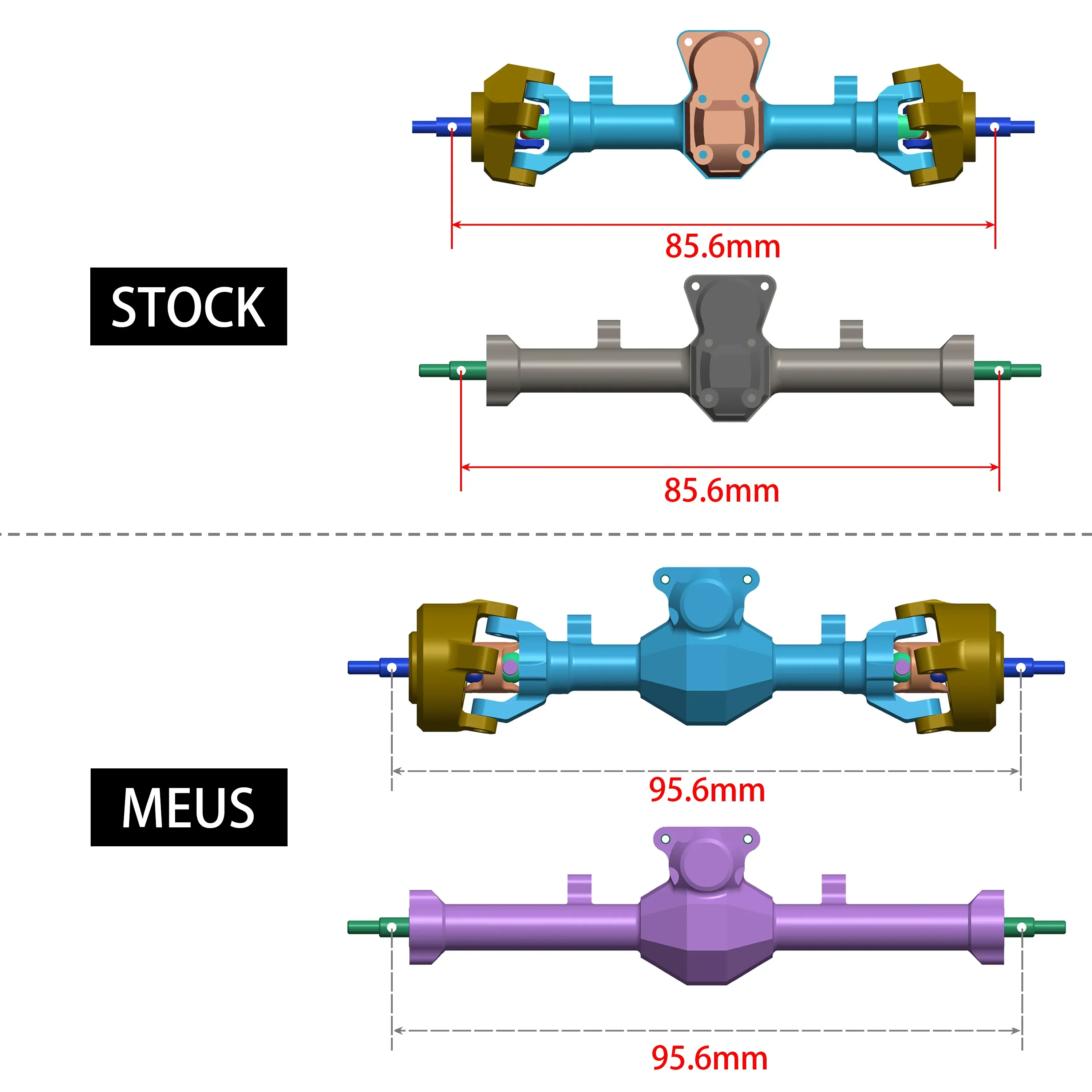 MEUS RACING Isokinetic 3-Section CVD Front and Rear Axles Maximum Steering Angle 52° Wider +5MM for Axial SCX24 Deadbolt C10 JLU Gladiator Bronco 1/24 RC Crawler Upgrade Parts (SILVER, Front and Rear) - Image 5