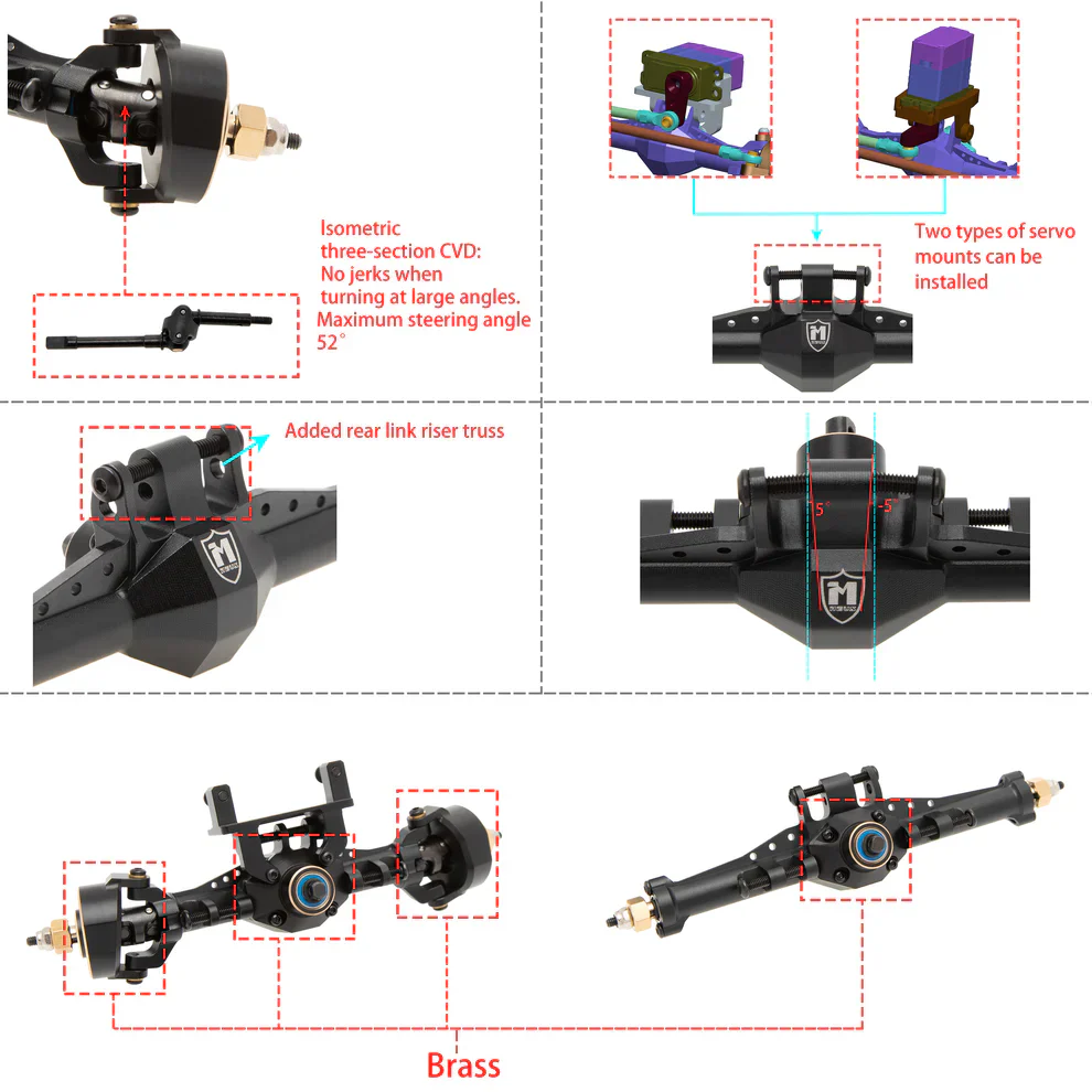 MEUS Racing Isokinetic 3-Section CVD Front and Rear Axles Maximum Steering Angle 52° Wider +5MM forTRX4M Upgrade 1/18 RC Crawler Car - BLACK - Image 4