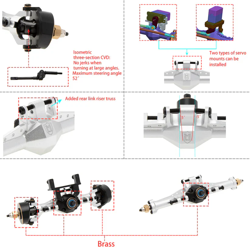 MEUS Racing Isokinetic 3-Section CVD Front and Rear Axles Maximum Steering Angle 52° Wider +5MM forTRX4M Upgrade 1/18 RC Crawler Car - SLIVER - Image 4