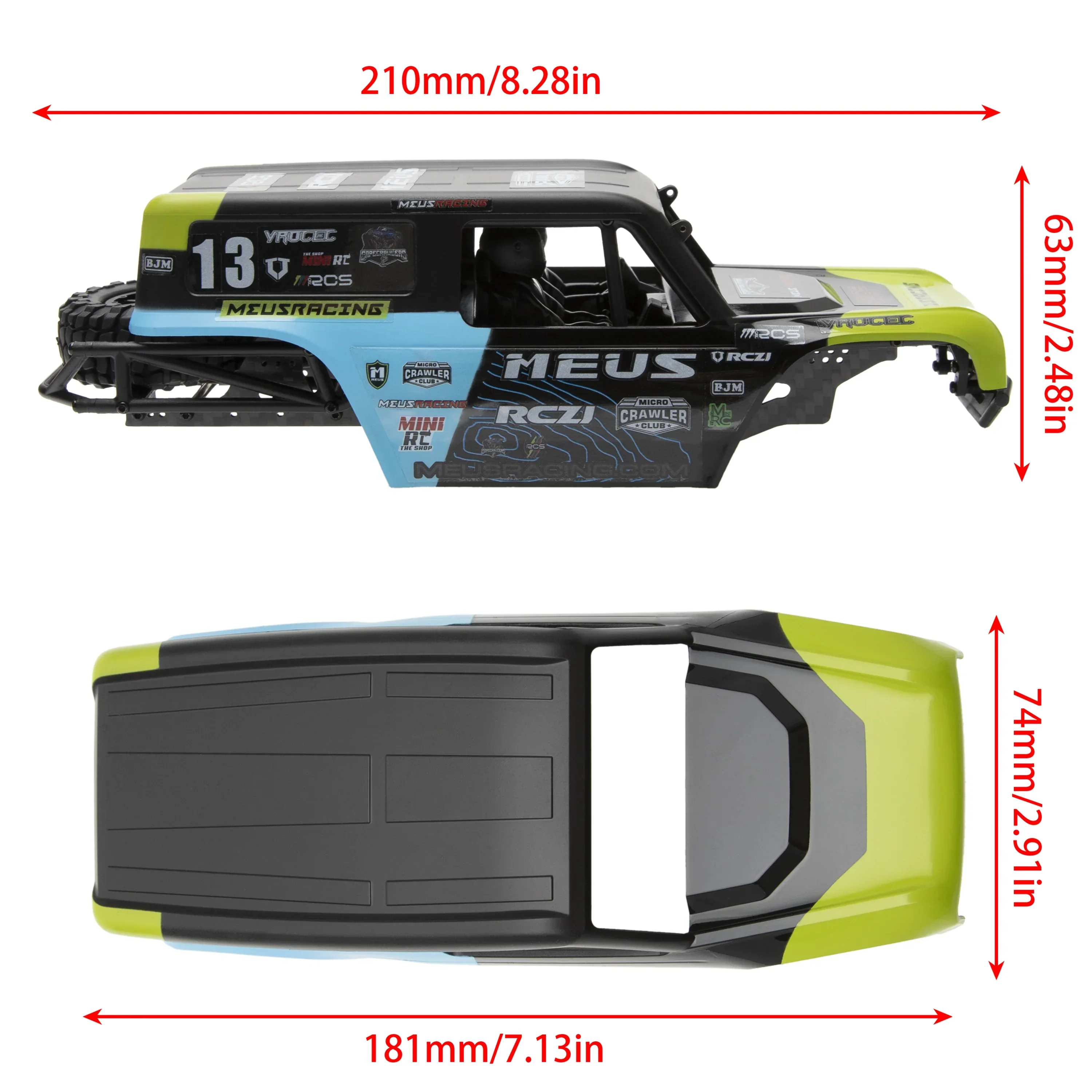 MEUS Racing MB24 Body 5.2in 132MM Axial Shell Body ABS+Nylon Carbon Fiber Frame For 1/24 Axial SCX24 Bronco Deadbolt JLU B-17 C10 - GREEN - Image 8