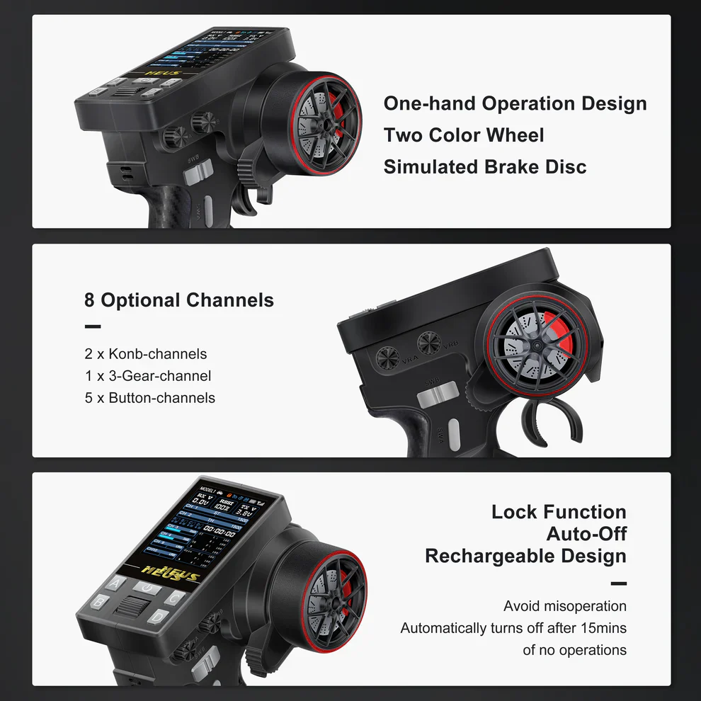 MEUS Racing ME-10B RC Transmitter 8CH 2.4GHz & Receiver with Coach Mode for 1/8 1/10 1/18 1/24 TRX4 TRX4M SCX10 SCX24 - Black - Image 8