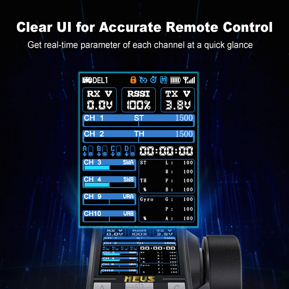 MEUS Racing ME-10B RC Transmitter 8CH 2.4GHz & Receiver with Coach Mode for 1/8 1/10 1/18 1/24 TRX4 TRX4M SCX10 SCX24 - Black - Image 9