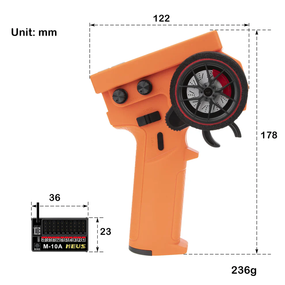 MEUS Racing ME-10B RC Transmitter 8CH 2.4GHz & Receiver with Coach Mode for 1/8 1/10 1/18 1/24 TRX4 TRX4M SCX10 SCX24 - Orange - Image 2