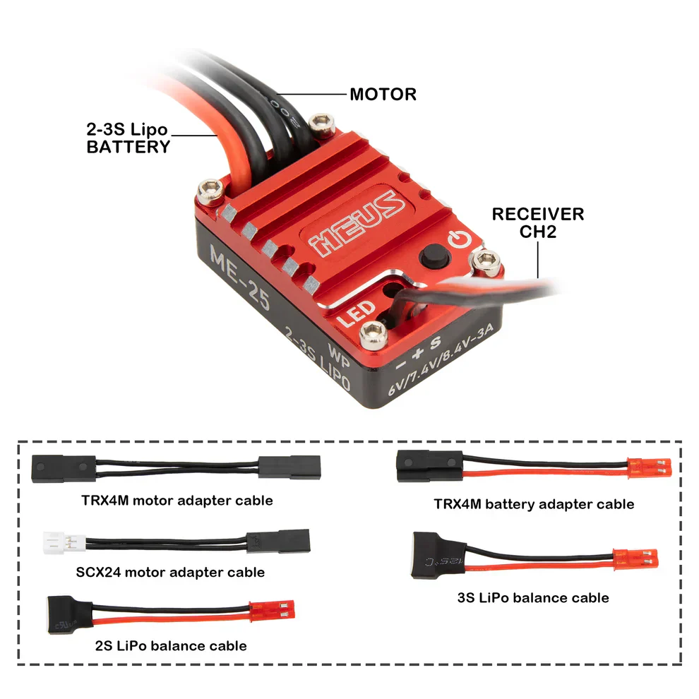 MEUS Racing ME25 25A Brushed Mini ESC for 1/24 SCX24 AX24 FCX24 1/18 TRX4M Ascent-18 RC Crawler - Image 3