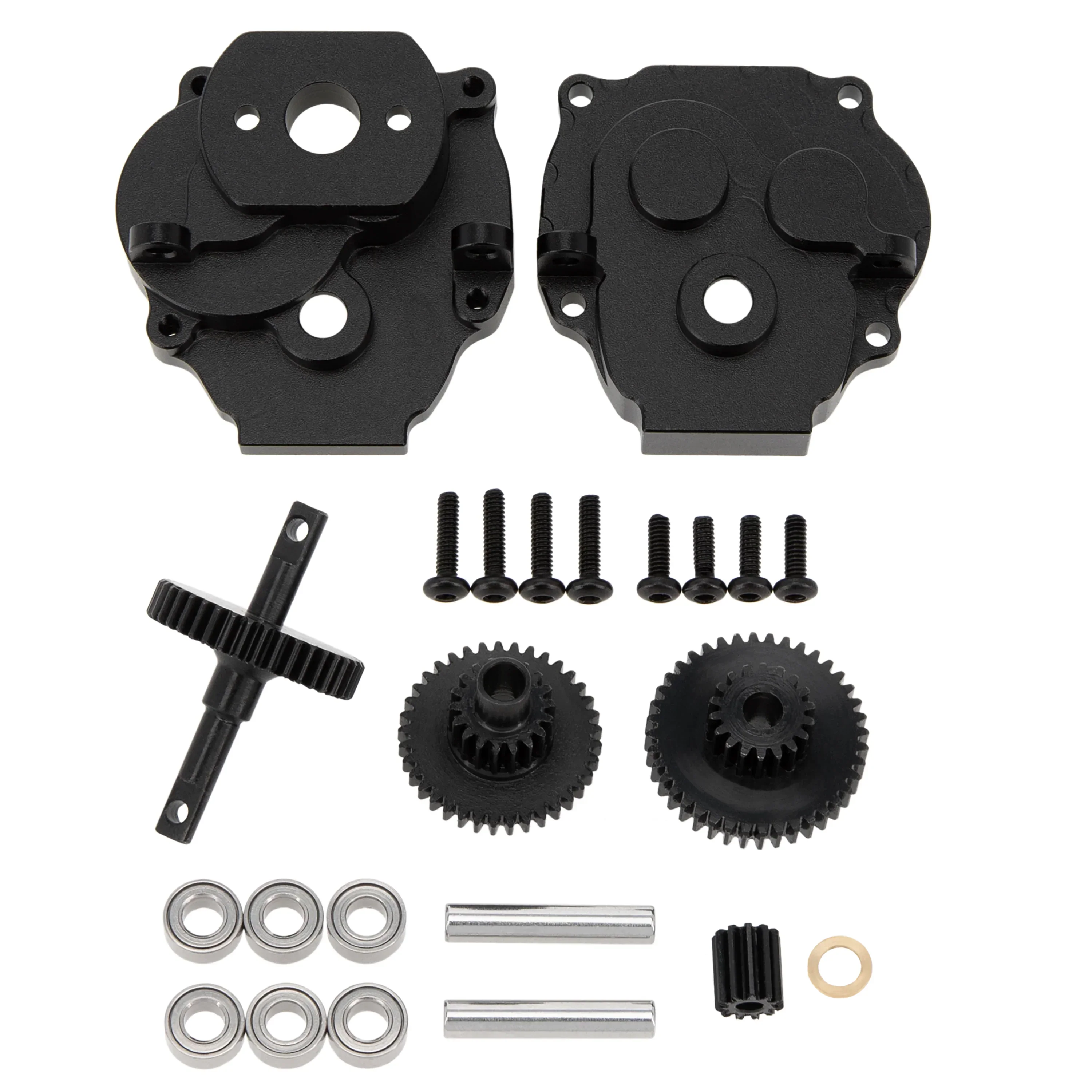 MEUS RACING Metal Gearbox Assembly Aluminum Transmission Housing with Steel Internal Gears for TRX-4M TRX4M 1/18 RC Crawler Car Upgrade Parts - BLACK - Image 2