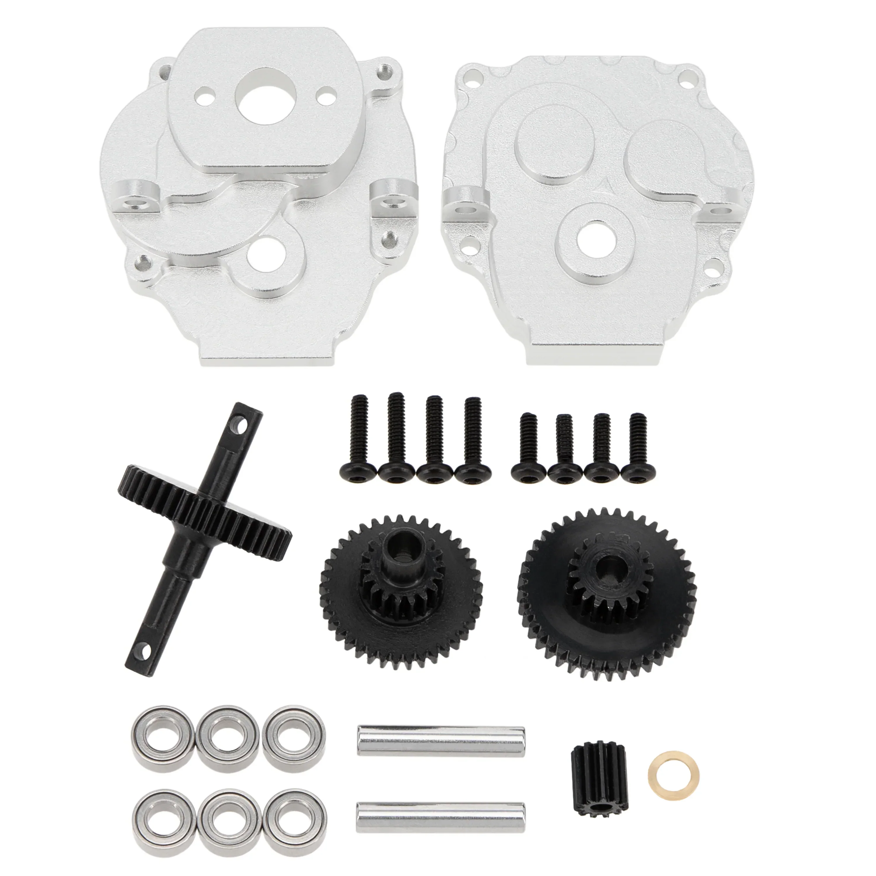 MEUS RACING Metal Gearbox Assembly Aluminum Transmission Housing with Steel Internal Gears for TRX-4M TRX4M 1/18 RC Crawler Car Upgrade Parts - SILVER - Image 3