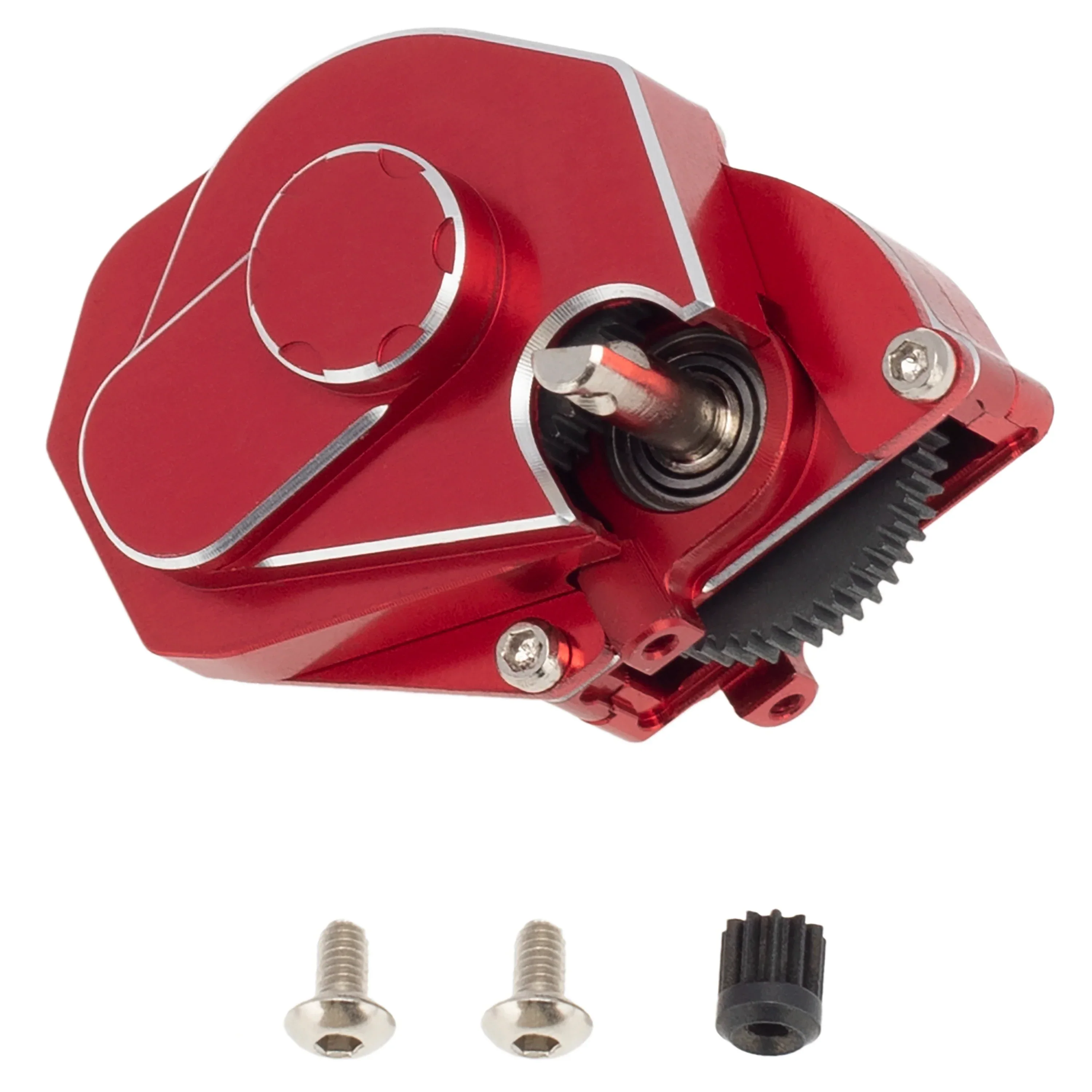 MEUS Racing RC Crawler Aluminum Transmission Gearbox, Assembled Transmission Case Complete Gearbox Upgrade Parts for 1/24 Axial SCX24 Deadbolt 90081 C10 Wrangler (Red)