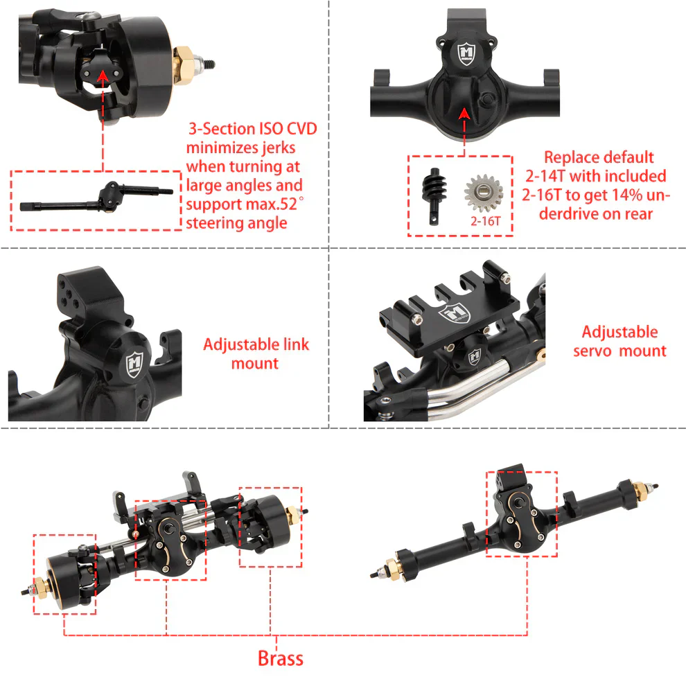 MEUS Racing SCX24 Metal V2 Isokinetic Front Rear Axles +5MM Isokinetic 3-Section CVD With 52° Steering Angle for 1/24 SCX24 - Image 14