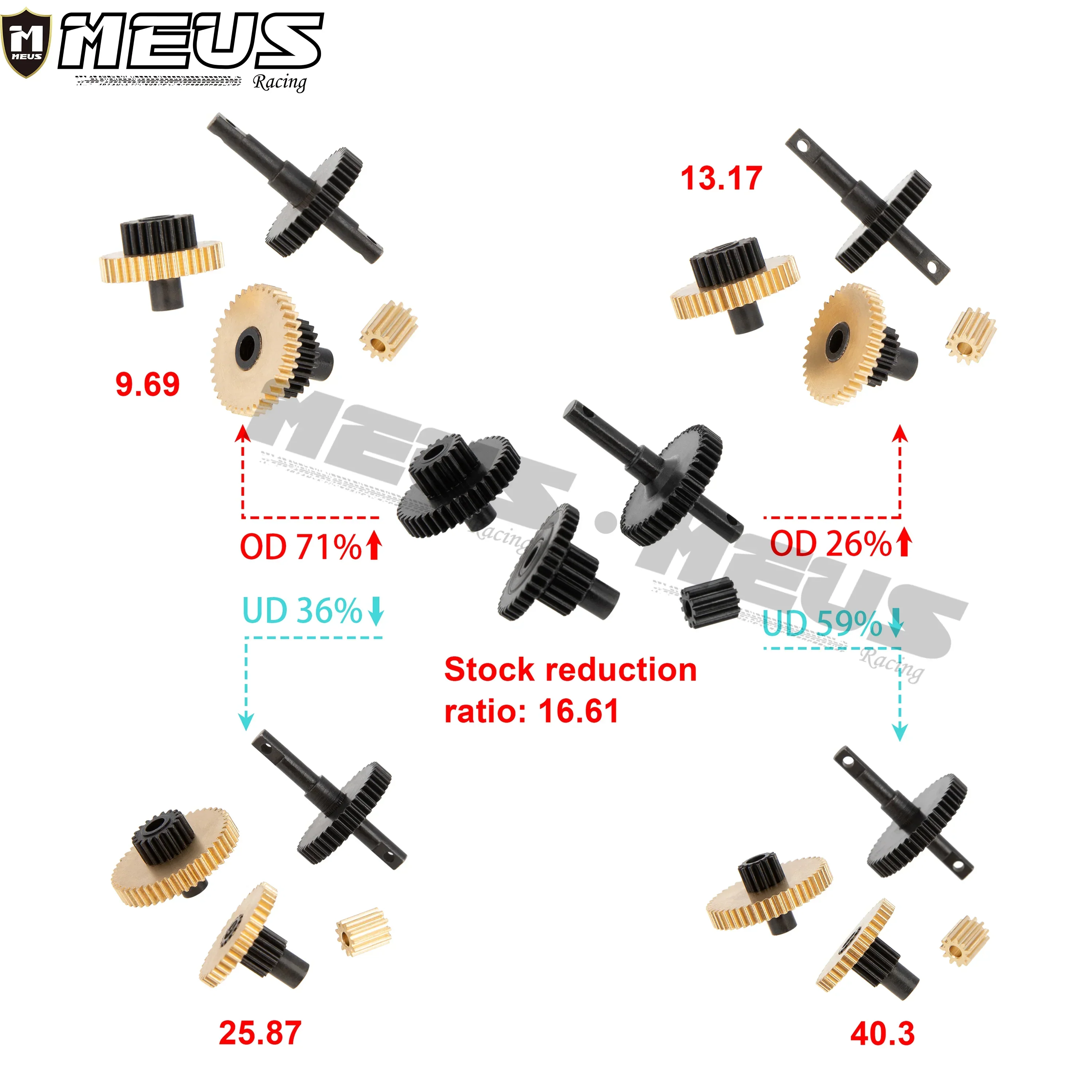 MEUS RACING Steel Low Range Transmission Gear Set Upgrade Parts for TRX-4M TRX4M Bronco Defender 1/18 RC Crawler Car (25.87:1) - Image 3