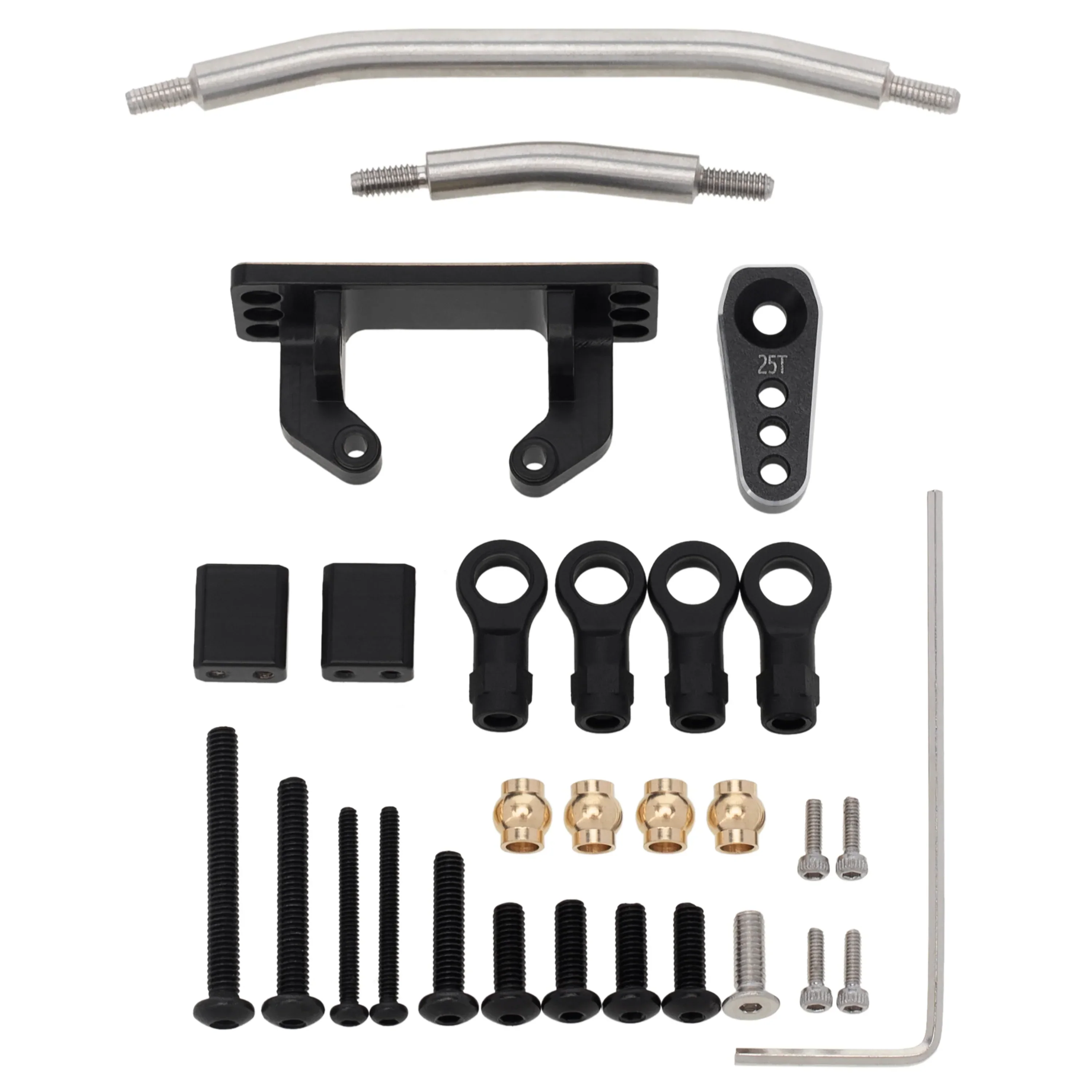 MEUS Racing TRX4M Adjustable Brass Servo Mount Horizontal Servo Mount Stainless Steel Linkage Kit for 1/18 TRX4M Bronco Defender RC Crawler Upgrade Parts (Brass Mount+ Steering Horn)