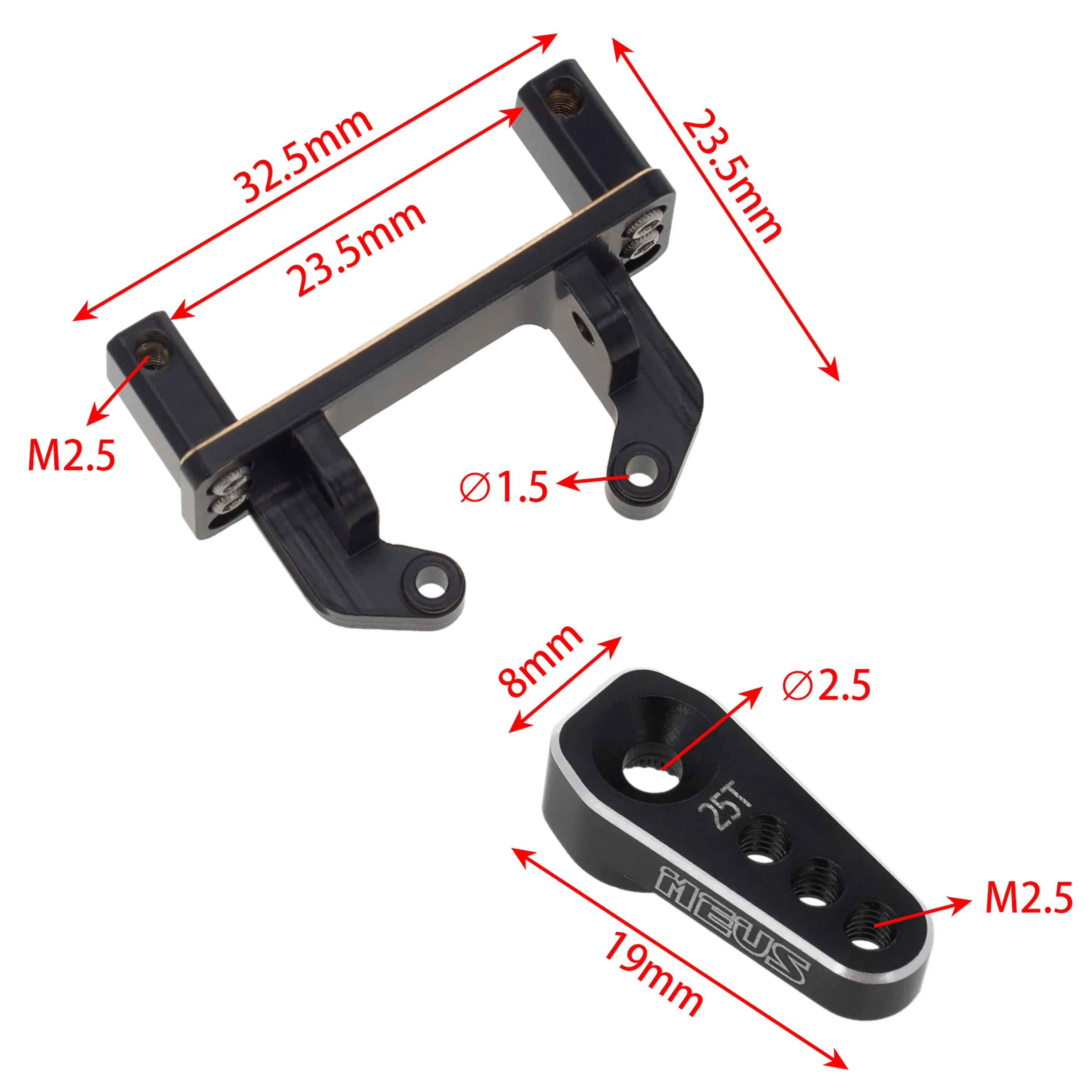 MEUS Racing TRX4M Adjustable Brass Servo Mount Horizontal Servo Mount Stainless Steel Linkage Kit for 1/18 TRX4M Bronco Defender RC Crawler Upgrade Parts (Brass Mount+ Steering Horn) - Image 6