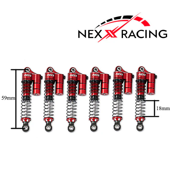 Nexx Racing 59mm Long Reservoir shocks (6pcs) for Hobby Plus 1/18 ARKTOS 6X6 - RED