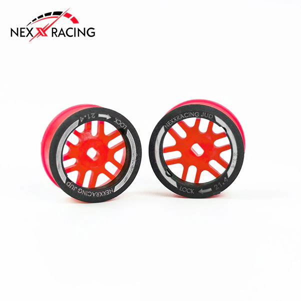 Nexx Racing “JUD” threaded carbon-fiber reinforced EVO AWD Flanged Front Wheels (2) pcs for Mini-Z (RED)