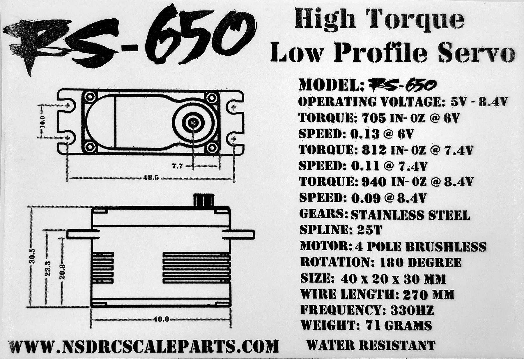 NSDRC RS650 HIGH TORQUE LOW PROFILE 8.4V BRUSHLESS SERVO - Image 7