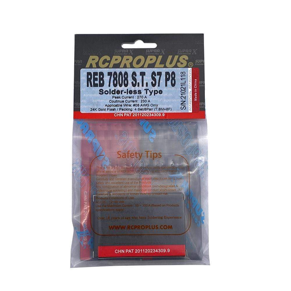 RCPROPLUS 7mm Solderless Connector (8M&8F - Black&Red) REB7808STS7P8