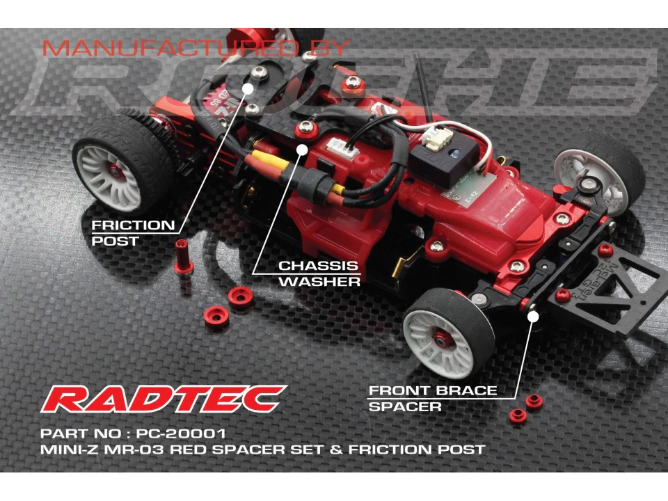 Reflex Racing PC-20001R Radtec Mini-Z MR-03 Spacer Set & Friction Post (Red) - Image 2