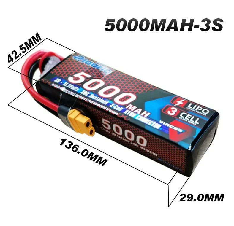 Rlaarlo 11.1V 5000mah 3S Lipo Battery XT60 Plug - Image 2