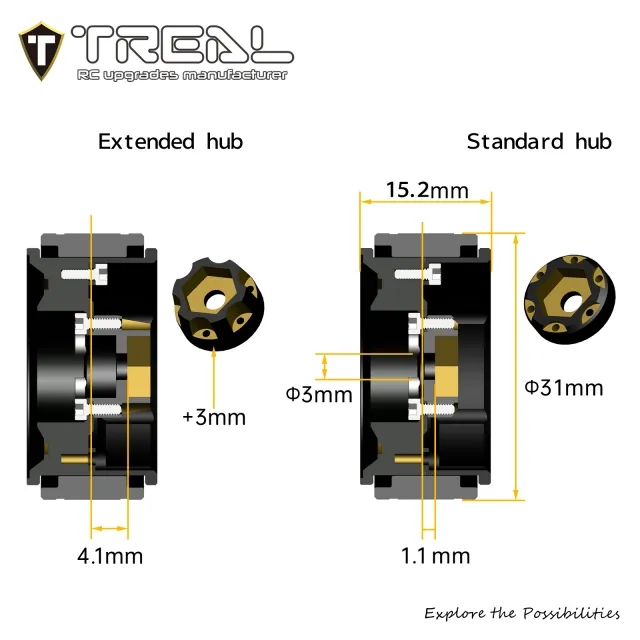 TREAL 1.0 Beadlock Wheels Brass Crawler Wheel Rims Weight (4P) Hubs Removable for SCX24 AX24 FCX24 TRX4M 1/24 1/18 RC Crawler, 50g/pc (Type C) - Image 3