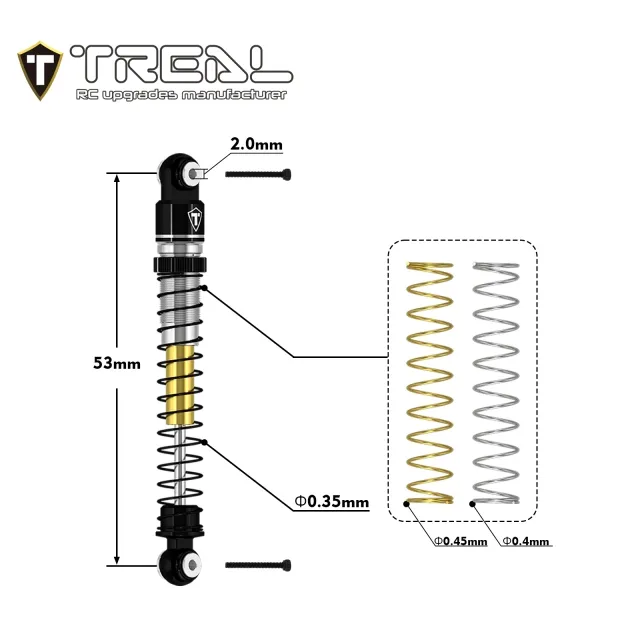 TREAL AX24 Shocks 53mm Aluminum Threaded Shock Adjustable Absorber Oil Damper compatible with 1/24 Axial AX24 XC-1 Upgrades (BLACK) - Image 3