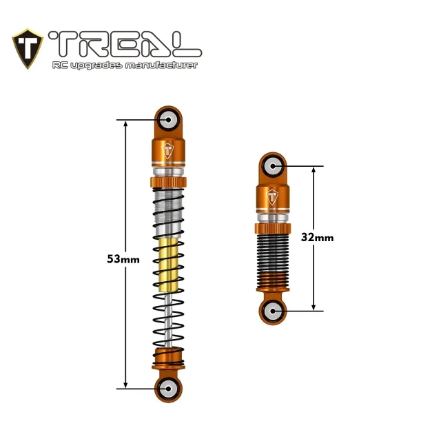 TREAL AX24 Shocks 53mm Aluminum Threaded Shock Adjustable Absorber Oil Damper compatible with 1/24 Axial AX24 XC-1 Upgrades (ORANGE) - Image 4