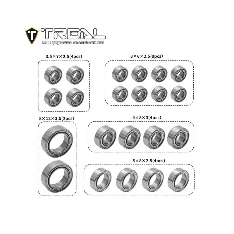 Treal Steel Complete Bearings Set (22pcs) Upgrades For 1/18 TRX-4M