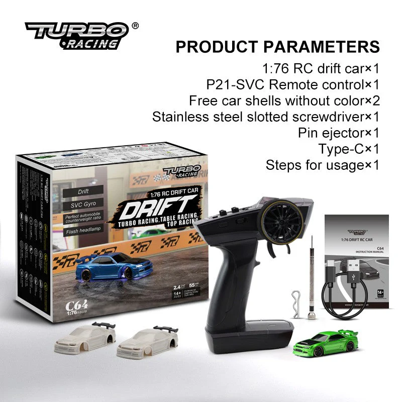 Turbo Racing C64 1:76 Drift Car - GREEN - Image 4
